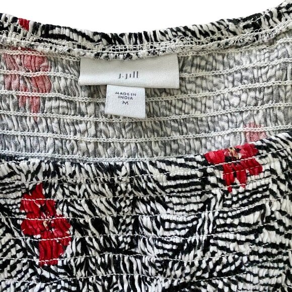 J. Jill Black and Red Floral Print 3/4 Sleeve A-line Tunic Top - Picture 7 of 9